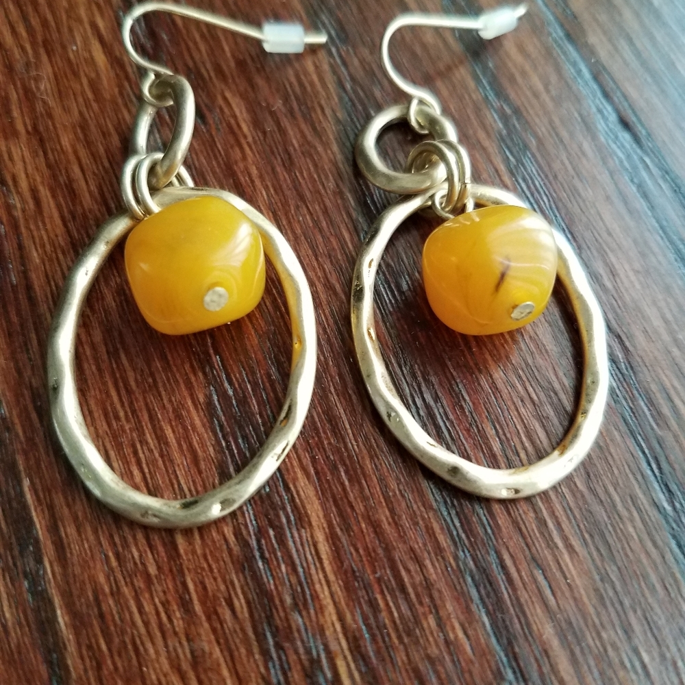 Drop Earings Beads Hoops Brushed Gold Nickle Free